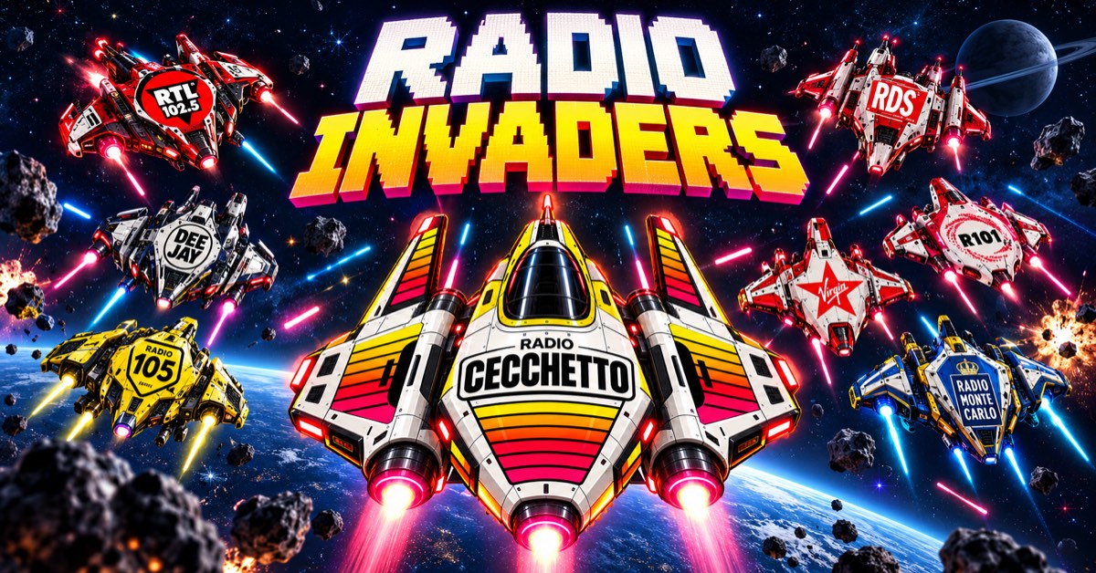 Radio Invaders: la navicella Radio Cecchetto e le astronavi avversarie
